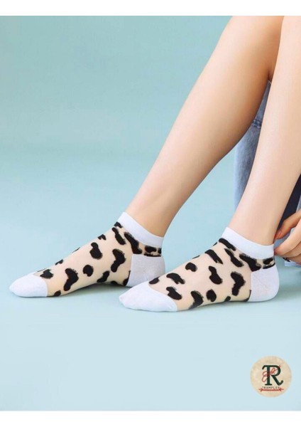 Kadın 5 Çift Milk Benekli Desenli Siyah Beyaz Tül Patik Çorap (Inek Karikatür Detaylı) indirimleri