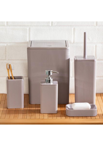 13177 Marlon Luna 5li Çizgili Kare Banyo Seti Taupe