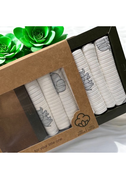 %100 Pamuklu Organik Kız - Erkek Bebek Ağız Mendili 7'li Set Kutulu