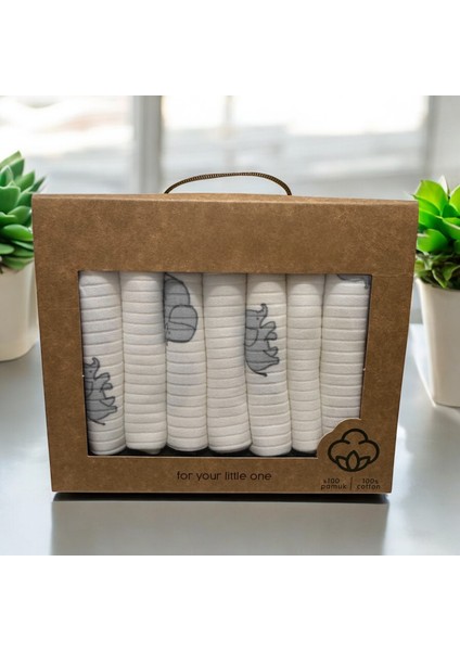 %100 Pamuklu Organik Kız - Erkek Bebek Ağız Mendili 7'li Set Kutulu