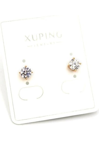 Orta Boy Tek Taş Küpe - Altın