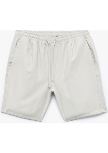 Viskon Cep Detaylı Rayon Beli Bağcıklı Bermuda Chino Şort