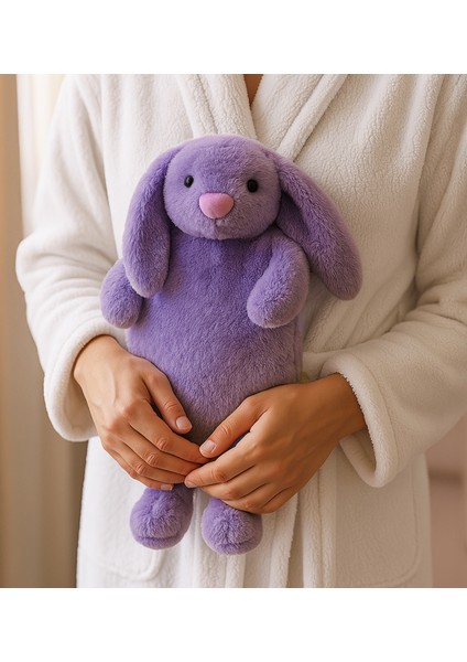 Pababo Lila Tavşan Figürlü Peluş Su Torbası Kılıfı Sevimli ve Yumuşak Kılıf