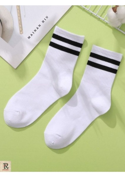 Unisex 5'li Kolej Çemberli Çorap Beyaz Tenis Çorap