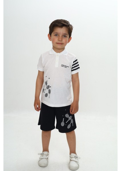 Erkek Çocuk Polo Yaka Baskılı Şortlu Takım