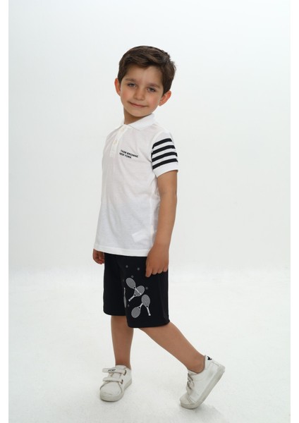 Erkek Çocuk Polo Yaka Baskılı Şortlu Takım modelleri