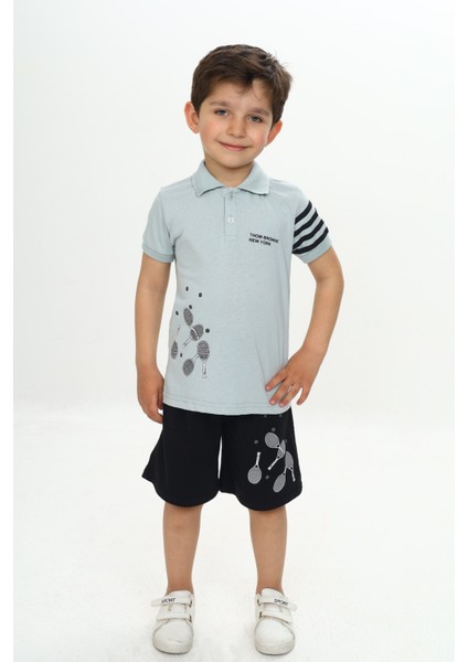 Erkek Çocuk Polo Yaka Baskılı Şortlu Takım