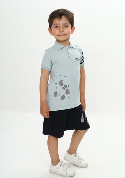 Erkek Çocuk Polo Yaka Baskılı Şortlu Takım modelleri