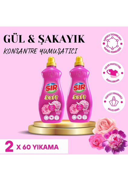 Konsantre Çamaşır Yumuşatıcısı Gül & Şakayık 1440 ml 60 Yıkama 2 Adet