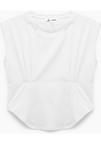 Bisiklet Yaka Korse Detaylı Slim Fit Kolsuz Crop Tişört