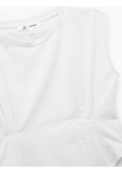 Bisiklet Yaka Korse Detaylı Slim Fit Kolsuz Crop Tişört