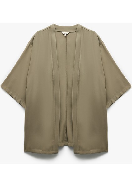Gizli Cepli Viskon 3/4 Kol Oversize Kimono