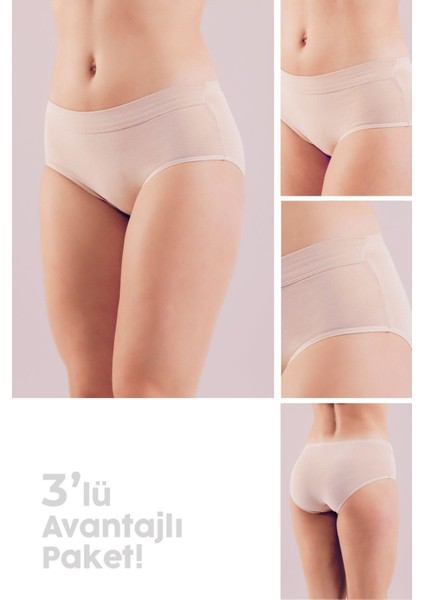 Düşük Bel Pamuklu Basic Kadın Slip Külot 3lü Paket 8445 Krem
