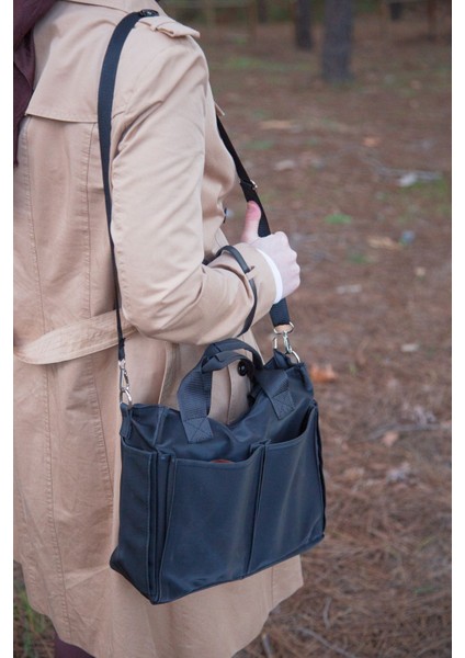 Moderna Saten Kumaş Uzun Askılı Fermuarlı Bölmeli Kadın Çantası Omuz Çantası 38X30X11 Tote Bag Siyah modelleri
