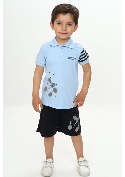 Erkek Çocuk Polo Yaka Baskılı Şortlu Takım