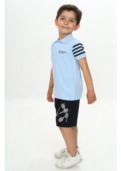 Erkek Çocuk Polo Yaka Baskılı Şortlu Takım modelleri