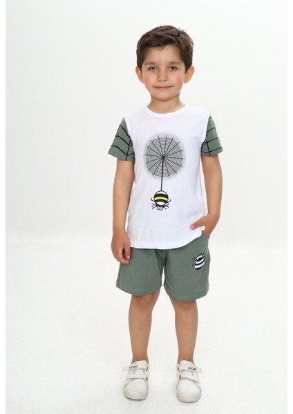 Erkek Çocuk Örümcek Detay Baskılı Şortlu Takım