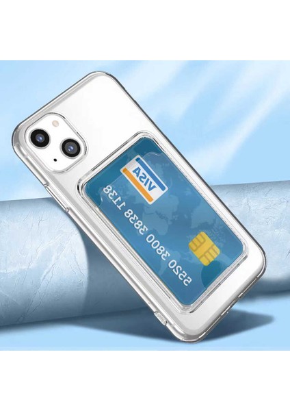 iPhone 14 Kılıf Kartlıklı Şeffaf Klcr Setra Clear Silikon Kapak-Renksiz
