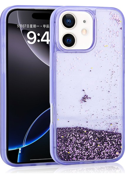 iPhone 11 Uyumlu Kılıf Sıvılı Simli Şeffaf Arka Yüzey Klcr Keto Silikon Kapak-Mor
