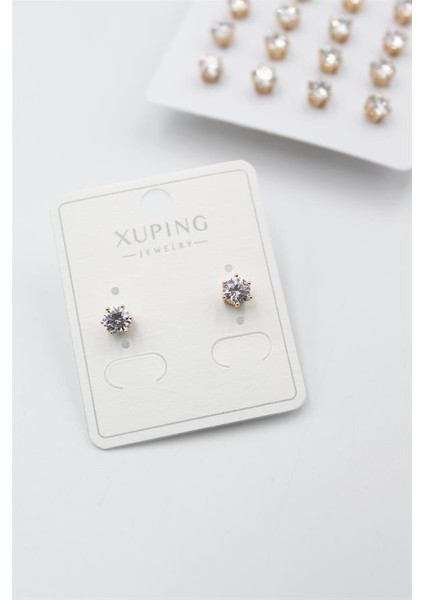 Orta Boy Zirkon Taşlı Tektaş Küpe - Altın