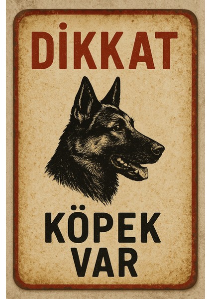 Metal Dikkat Köpek Var Retro 15CM x 20CM Uyarı Levhası Tabelası