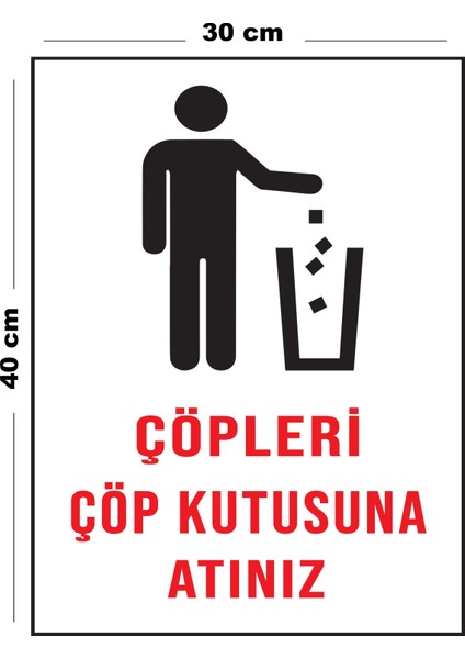 Metal Çöpleri Çöp Kutusuna Atınız 30 cm x 40 cm A3 Büyüklüğünde Uyarı Levhası Yönlendirme Tabelası