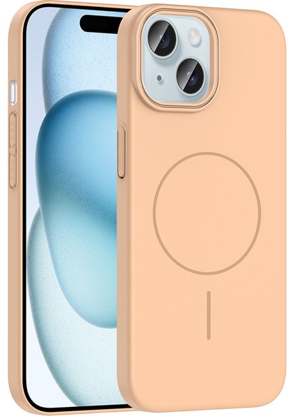 iPhone 15 Kılıf Magsafe Şarj Özellikli Klcr Ruby Silikon Kapak - Desert Titanyum