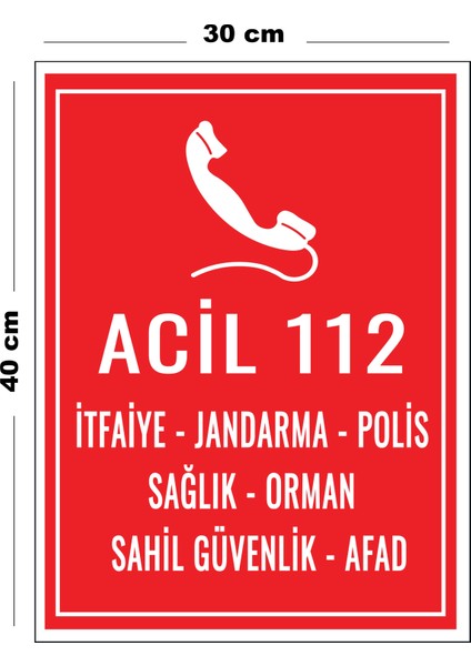 Metal Acil 112 Ikaz 30 cm x 40 cm A3 Büyüklüğünde Uyarı Levhası Yönlendirme Tabelası