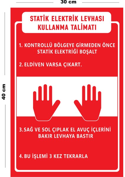 Metal Statik Elektrik Levhası Kullanma Talimatı 30 cm x 40 cm A3 Büyüklüğünde Uyarı Levhası Yönlen