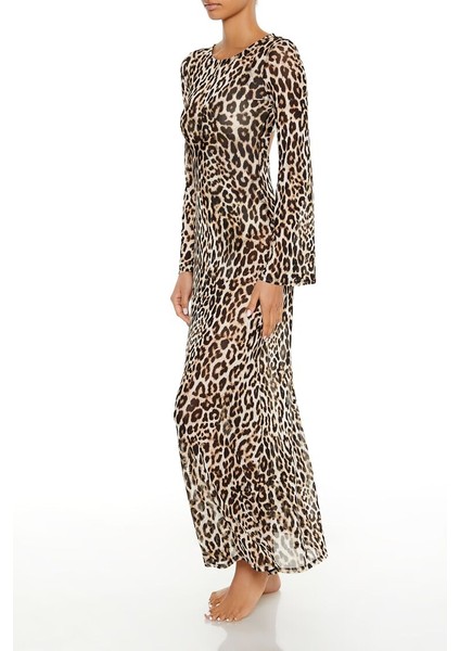 Leopar Desenli Plaj Elbisesi