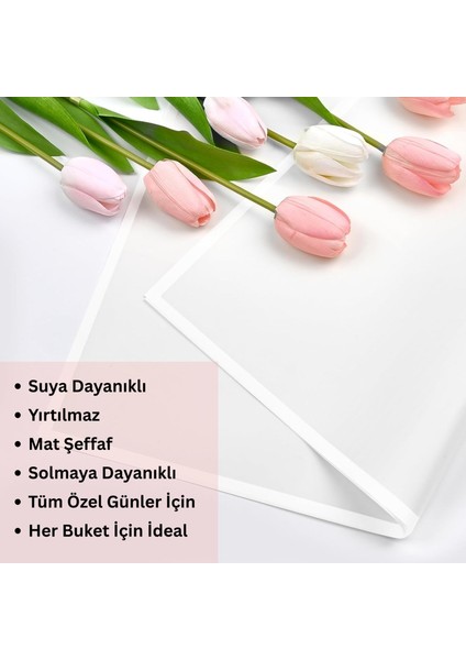 Beyaz Kenarlı Beyaz Çiçek Ambalaj Kağıdı 5li, Su Geçirmez Mat Şeffaf Buket Sargı Kağıdı, 58 x 58 cm modelleri