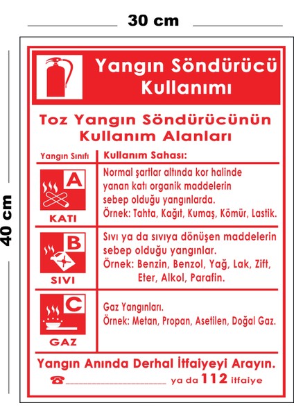 Metal Yangın Söndürücü 30 cm x 40 cm A3 Büyüklüğünde Uyarı Levhası Yönlendirme Tabelası