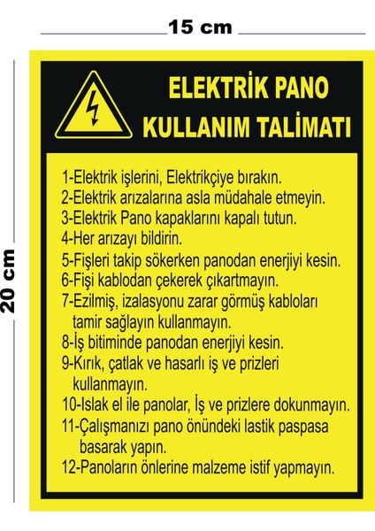Metal Elektrik Pano Kullanım Talimatı 15CM x 20CM Uyarı Levhası Yönlendirme Tabelası