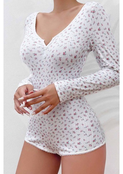 Çiçek Desenli Tasarım Tulum Gecelik Body