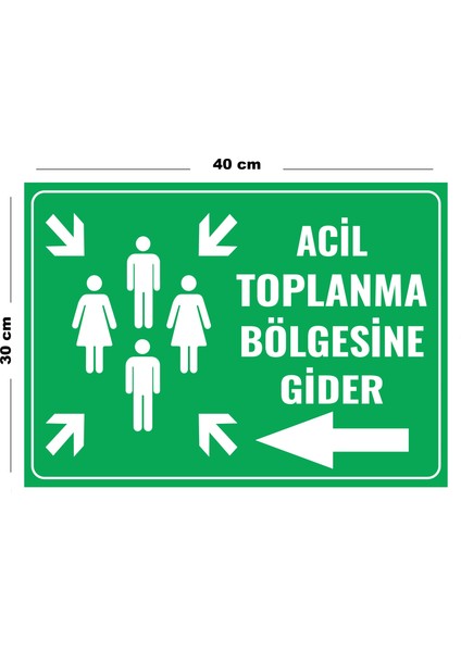 Metal Acil Toplanma Bölgesine Gider 30 cm x 40 cm A3 Büyüklüğünde Uyarı Levhası Yönlendirme Tabelası