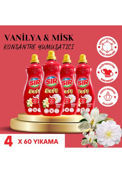 Konsantre Çamaşır Yumuşatıcısı Vanilya & Misk 1440 ml 60 Yıkama 4 Adet