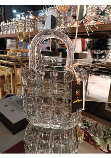 Çantalı Cam Vazo Füme Küçük