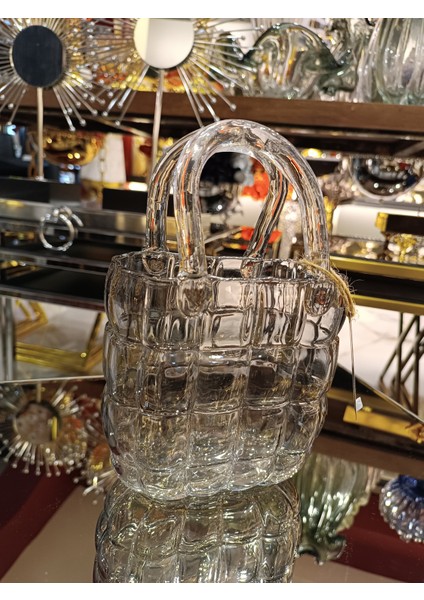 Çantalı Cam Vazo Füme Küçük fiyatları