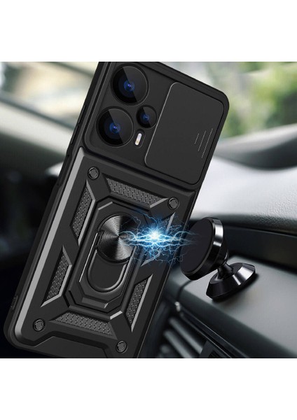 Xiaomi Poco F5 Kılıf Magnetik Standlı Kamera Korumalı Klcr Sürgülü Vega Kapak-Mavi modelleri