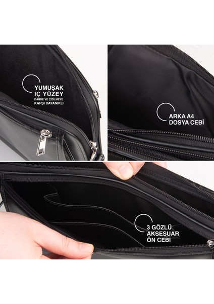 S.deri Laptop Çantası,tablet Çantası,14'' Inç,vegan,omuz ve Valiz Askılı,aksesuar ve Evrak Cepli,25.5*36*2 Cm.,siyah modelleri