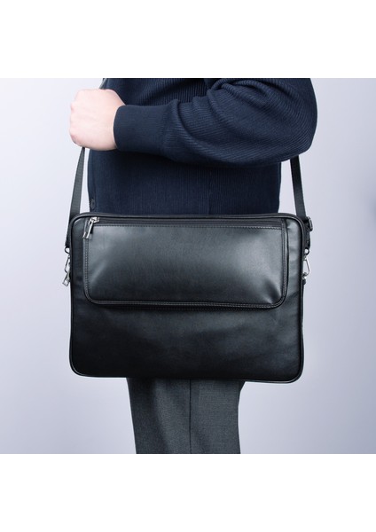S.deri Laptop Çantası,tablet Çantası,14'' Inç,vegan,omuz ve Valiz Askılı,aksesuar ve Evrak Cepli,25.5*36*2 Cm.,siyah indirimleri