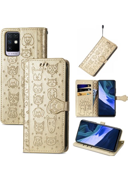 Infinix Not 10 Karikatür Hayvanlar Için Kılıf Kısa Kayış Darbeye Flip Case (Yurt Dışından)