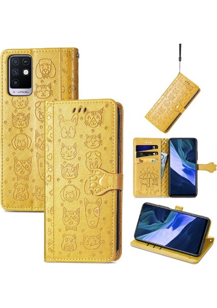 Infinix Not 10 Karikatür Hayvanlar Için Kılıf Kısa Kayış Darbeye Flip Case (Yurt Dışından)