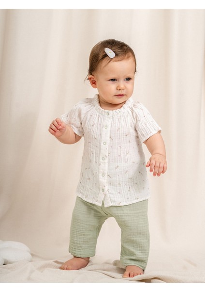 KD53207 Desenli Müslin Bluz Pantolon Takım 3-6/6-9/9-12/18-24AY