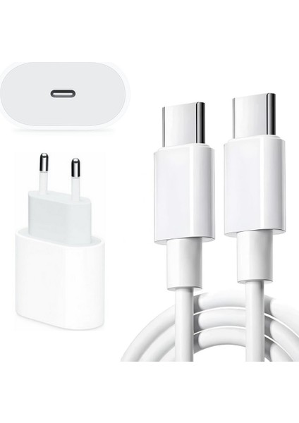 Apple Uyumlu 20W Şarj Adaptorü Type-C Başlık + Type C To Type C Kablo- Yüksek Kalite - 20W Power Adapter