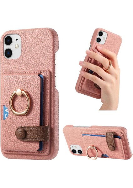 IPhone 12 Mini Kart Yuvaları Premium Dokulu Deri Halka Standı (Yurt Dışından)