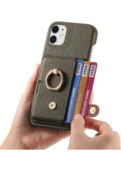 IPhone 11 Premium Dokulu Deri Halka Standı Kart Yuvaları Için Kılıf (Yurt Dışından) modelleri