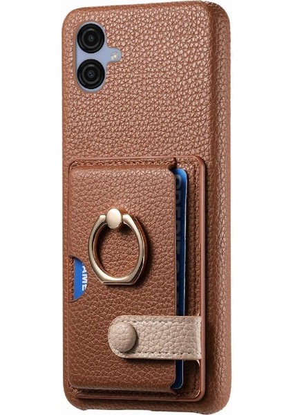 Samsung Galaxy A04E Premium Dokulu Deri Yüzük Standı Kart Yuvaları (Yurt Dışından)