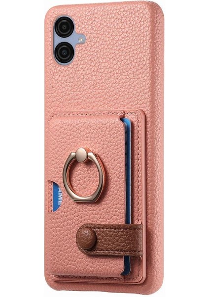 Samsung Galaxy A04E Premium Dokulu Deri Yüzük Standı Kart Yuvaları (Yurt Dışından)