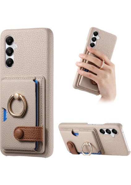 Samsung Galaxy A05S Premium Dokulu Deri Yüzük Standı Kart Yuvaları (Yurt Dışından)